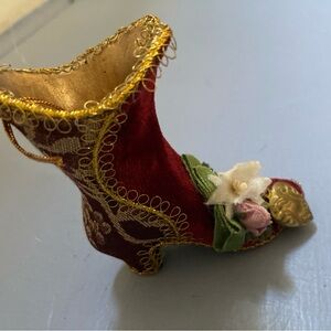 Miniature Shoe Figurine- Elegant Red and Gold